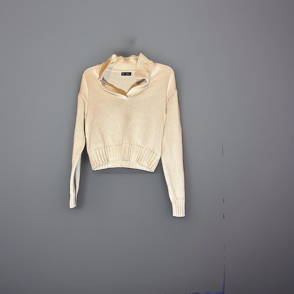 Gap Ivory Knit Cropped Polo Sweater Collared Ribbed Pullover Top Size XSMALL P